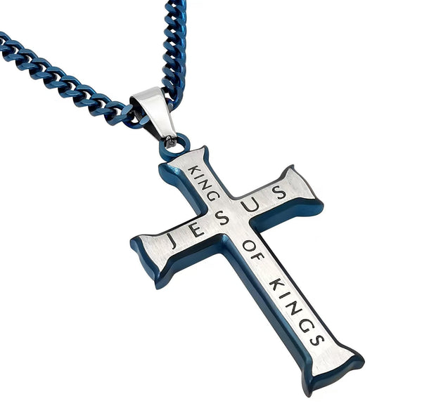 Blue Iron Cross Necklace